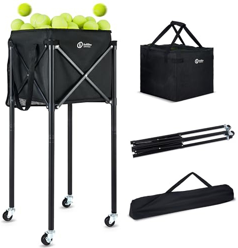 ShelfElites Portable Tennis Ball Hopper & Pickleball Basket - Multi-Sport Ball Collector for Training & Practice (Holds 170 Balls)