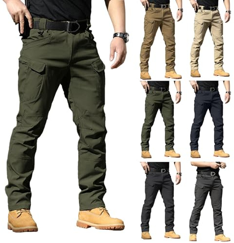 Generisch Pantalones de trabajo impermeables para hombre, pantalones de senderismo ligeros con bolsillos laterales, antidesgarros, tácticos, con múltiples bolsillos, gris, M