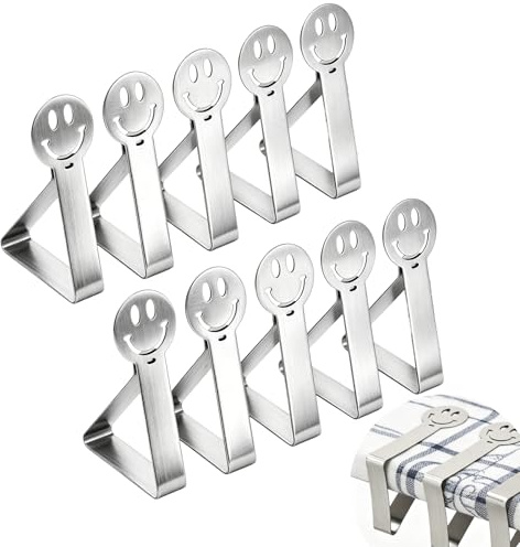 SRLWMYI 10 Pack Table Cloth Clips Stainless Steel Smile Design, Tablecloth Clips for Outdoor Tables, Table Cloth Clips for Outside Table Heavy Duty, Table Clips for Table Cloth Picnic Camping Party