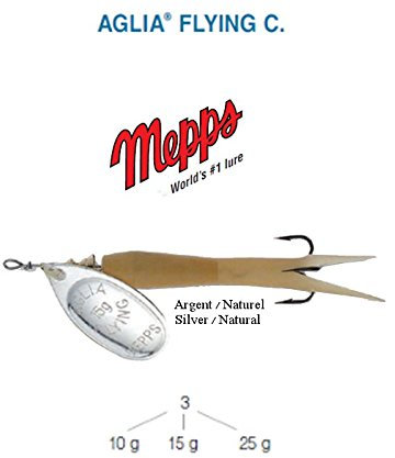 Mepps AGLIA Flying C 10 g 15 g 25 g 5 colores, trucha salmón brochet Bar (Natural-Plata, 10 g)