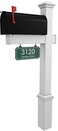 4Ever Products Vinyl Mailbox Post System - Includes Black Steel Mailbox and Custom Address Plate (Green)