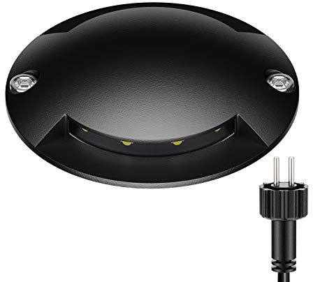 ledscom.de Lámpara de suelo LED, baliza de señalización BUNDA para exteriores, IP67, 2 llamas, negra, redonda, Ø 70mm, blanco cálido