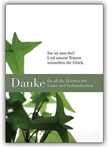 4 Trauer Dankeskarten (4er Set): Efeu Trauer Dankeskarte für sie: Danke für all die Zeichen der Liebe. | Danksagungs Klappkarten Set mit Umschlägen nach Trauer, Beerdigung, Sterbefall, Friedhof
