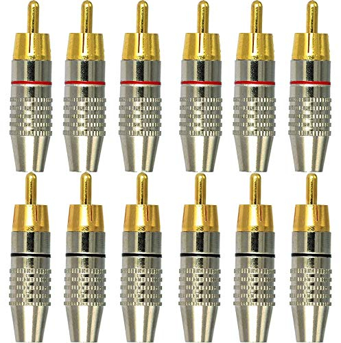 RUNCCI-YUN 12 Pezzi Connettore RCA Maschio, Connettore Audio Video Spina Placcato Oro, Spina Maschio RCA Senza Saldatura, per Multimedia e CCTV (6 Neri + 6 Rossi)