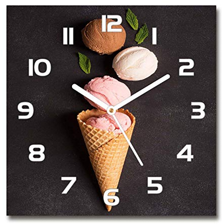 Tulup Horloge en Verre 30x30cm Silencieuse sur Pied Salon Design La Mur Impression Verre Sécurité - Aiguilles d'horloge Blanches - Glace dans Une Gaufre