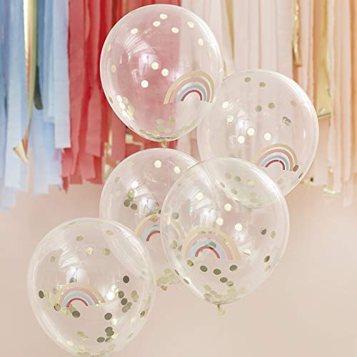 Ginger Ray Regenbogen-Druck mit Goldfolien-Konfetti-Party-Dekoration, Luftballons, 5 Stück