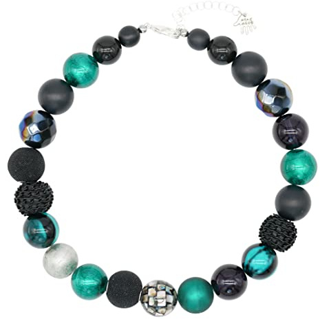 Feliss Handmade: Ketten aus Perlen Halskette Damen Statement Kette 45 cm lang in Boho Style. Choker Halsband Schmuck. Beads Perlenkette Frauen türkis