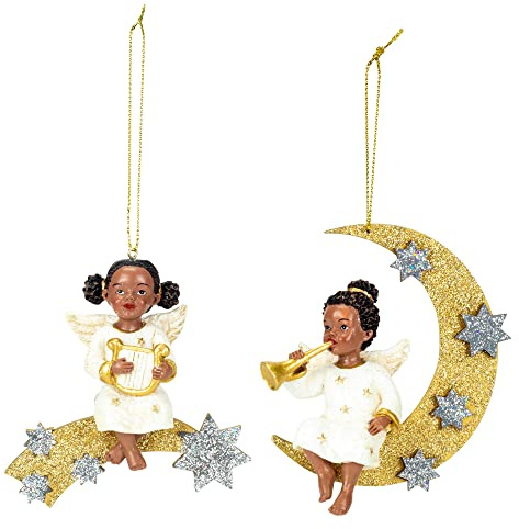 German African American Angel Ornaments, 2 Assorted