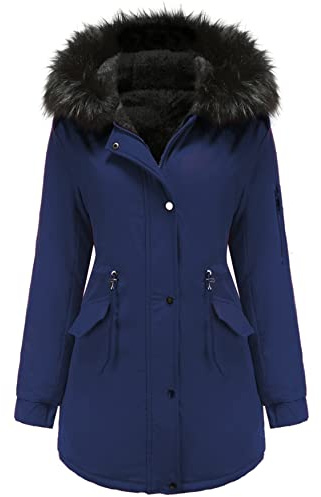 Vancavoo Giubbotto Donna Invernale Cappotto Parka Caldo con Cappuccio | Foderato in Pile con Coulisse in Vita, Tasche Oblique, Zip e Bottoni Automatici e Spacco Posteriore