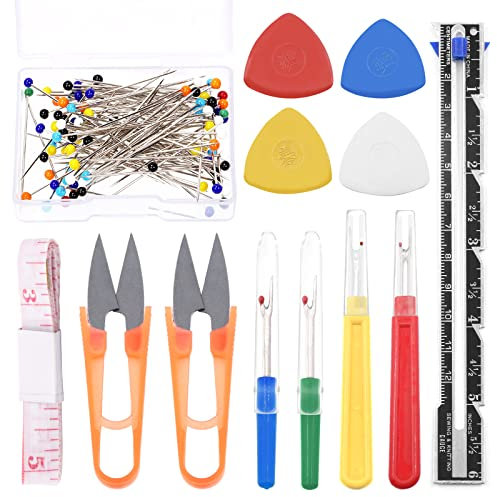 Swpeet 518Pcs Kit d’outils à coudre, craie de tailleur professionnel, jauge coulissante et Ripper de couture avec piquage épingles à coudre et Snip Kit d’assortiment de ciseaux, décapant de fil