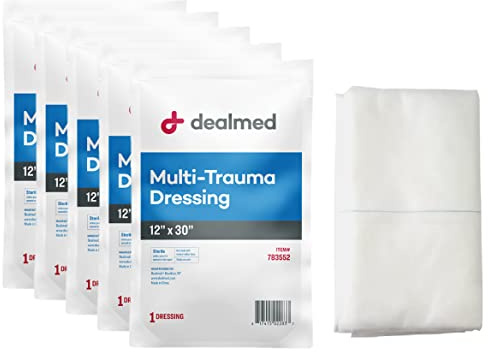 Dealmed 12 x 30 Multi-Trauma Dressing – Sterile Emergency Oversized Pad, Superior Absorbency, Protection and Padding, Wound Care Product for First Aid Kit (Pack of 5)