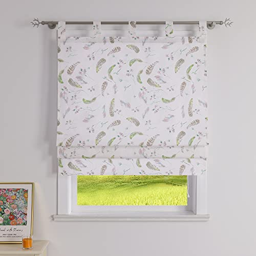 CORLIF Raffrollo mit Schlaufen Blickdicht Raffgardinen Modern Schlaufenrollo Küche Rollos Landhaus mit Feder Muster Kurze Fenster Gardinen Weiß B/H 100/140 cm