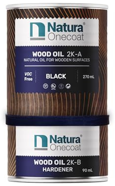 Natura Onecoat Wood Stain Oil - 20 m² - 360 ml, Black – Wood Finish for Interior Furniture & Floor - Linseed Wood Oil - Fast-Drying - Environmentally Friendly-Extra Durable Hard Wax Oil-VOC-Free