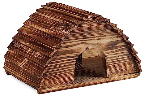 Relaxdays Igelhaus, geflammtes Holz, Igelhotel Boden, katzensicher, Winterquartier Igel, Garten, HBT: 25x40x30 cm, braun