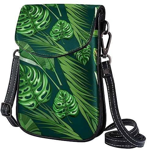 suojapuku Kleine Umhängetasche für Damen,Bananenbaum, Palme, grün, tropisch,Messenger-Schulterhandtasche aus PU-Leder