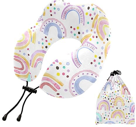 linqin Reisekissen, Memory-Schaum, Reise-Nackenkissen, Wasserfarben, Regenbogen, U-Form, Nackenstütze, weiches Flugkissen mit Aufbewahrungstasche für Schlafen, Ruhe, Auto, Zuhause, Arbeit