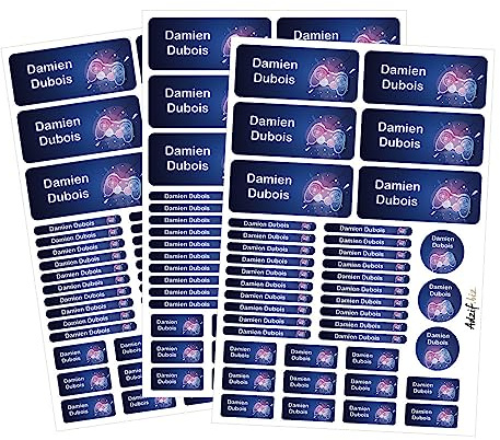 Adzif.biz Le sticker de decoration Étiquettes Ecole Prénom Personnalisables kit 120 étiquettes prénom, étiquettes stylos, étiquettes cahiers, gourde Gamer