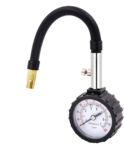 Manometre Pression pneu,Gonfleur Pneu,Manomètre de Pression des Pneus Précis avec Tuyau Flexible Cadran lumineux Manomètre Mécanique Pour Valve Schrader de Vélo, Moto, Voiture, SUV