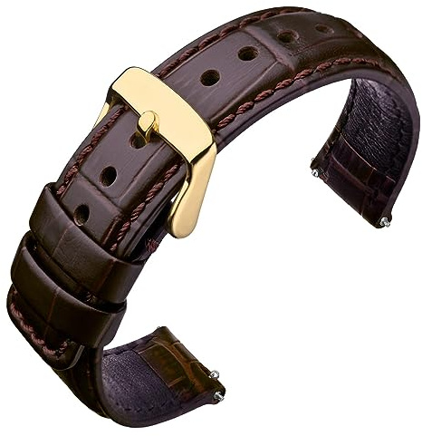 ANNEFIT Cinturino in Pelle a Sgancio Rapido 18mm, Cinturini di Ricambio con Fibbia Oro in Acciaio Inossidabile (Marrone scuro)