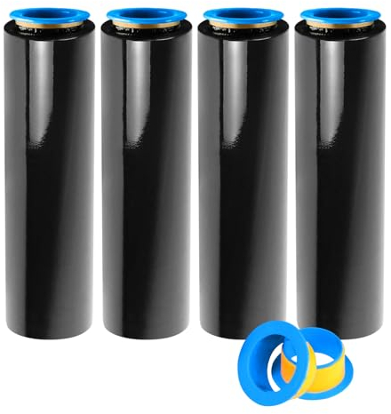 Stretchfolie für Palettenverpackungen, 45,7 cm x 304,8 m, Stärke bis zu 800 %, 80 Gauge dick, schwarze Schrumpffolienrolle für Palettenverpackung, Transport, Stabilität und Schutz, Schwarz, 4 Stück