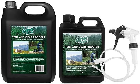 One Chem Tent and Gear Waterproof 2.5L + 5L Refill with Long Hose Trigger, Effectively Protects Tents and Gear From The Elements