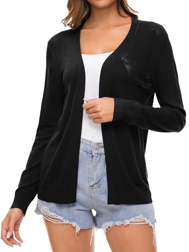 Famrrifuu Femme Gilet Cardigan été Coton Manches Longues Veste Tricot Léger Ouverte Devant Elegant Gilet