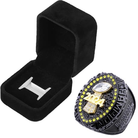 guancrown 2024 Fantasy Football Championship Trophy Ring Award Preis Sportsieger FFL Champion Ring (zwölf, Größe 14), Größe 11, Zink, Schwarzer Diamant
