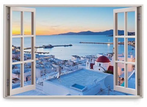 Paul Sinus Wandbild 120x80cm Fensterbild Mittelmeer Sonnenuntergang Griechenland Santorini Blau