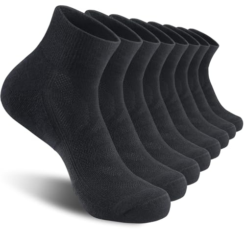 Natugloe 8 Paar Quarter Sportsocken,Baumwolle Sneaker Socken Herren Damen | Atmungsaktive Laufsocken Halbsocken Gepolstert mit Frotteesohle,Fußgewölbeunterstützung