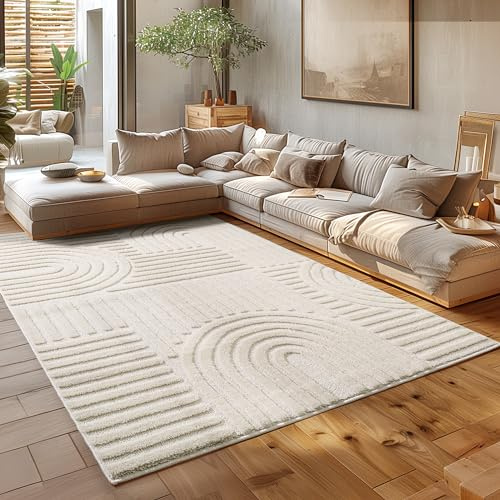 HomebyHome Teppich 160x230 cm Creme, Hochflor Wohnzimmer Teppich, Weich & Flauschig, Skandinavisch Boho Stil, Langflor Shaggy, Pflegeleicht, Jute Rückseite