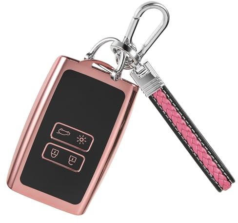 Autoschlüssel Hülle Cover Kompatibel für Renault Arkana Clio Koleos Megane Duster Kadjar Talisman Captur Espace 4 Tasten Auto Schlüssel Schlüsselcover TPU Schlüsselhülle mit Schlüsselanhänger Rosa
