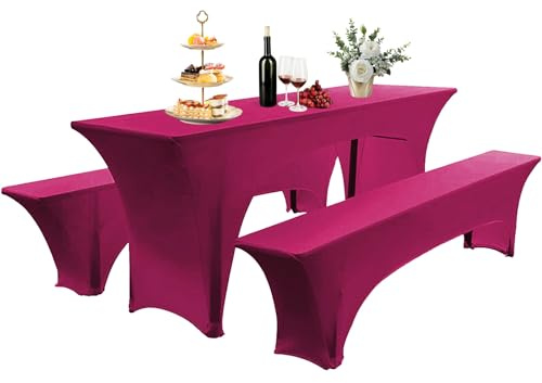 AIMENJOY Elastisch Biertischhussen Bierbank-Auflage & Tischdecke Für 50 cm or 70 cm Table Width 3 TLG-Set Breite Bierzeltgarnitur Stretch Hussen Für Festzeltgarnituren Bierbank Hussen (Rosa -2,50 cm)