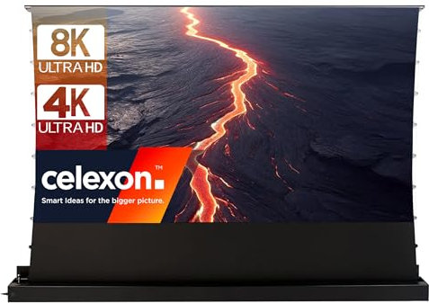 celexon HomeCinema Plus CLR UST Écran de Projection motorisé 92 Noir | 203,7x114,6 cm 16:9 | Écran encastrable et enroulement à Ciseaux au Sol 8K/Full HD pour projecteurs à Ultra-Courte focale