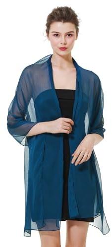 BEAUTELICATE Scialle Donna Elegante Crêpe Stola Estivo Leggera Coprispalle per Matrimonio Sposa Festa Cerimonia Abito (Blu Ottanio, Taglia unica)