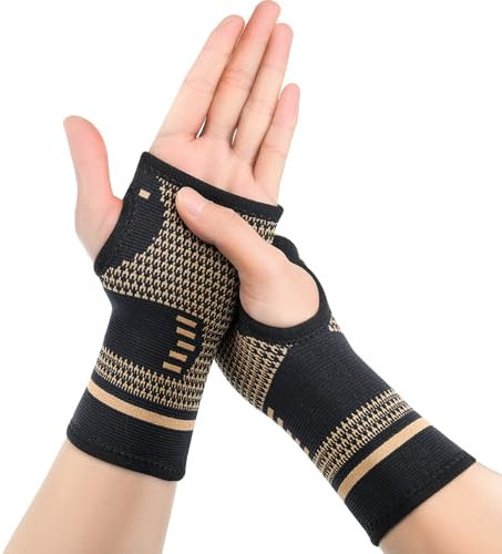 Zexhoor Wrist Support 1 Pair for Man and Women, Wrist Compression Brace for Carpal Tunnel, Tendonitis, Arthritis, Pain Relief, Wrist Sleeve with Copper Infused for Sports, M