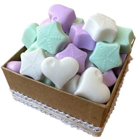 60 jabones de glicerina tricolor de corazones y estrellas. Productos artesanales. Souvenirs y eventos.