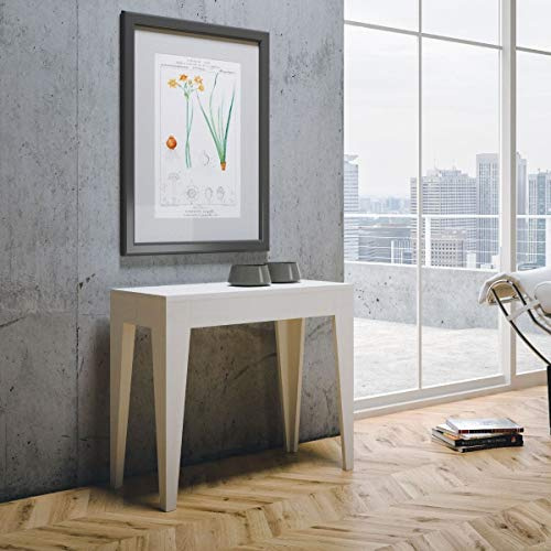 IMAGO FACTORY Isetta – Ausziehbarer Konsolentisch für Esszimmer (bis 198 cm) moderner Konsolentisch für den Eingang, ausziehbarer Küchentisch, hergestellt in Italien (Eschenweiß)