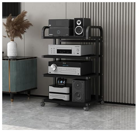 Stereo hi fi rack hifi Armadietto Rack,Mobile giradischi e porta vinili con ruote,Supporto multimediale AV Torre rack audio per giradischi Mobile stereo in legno,per soggiorno Sala giochi(50X40X85.5CM
