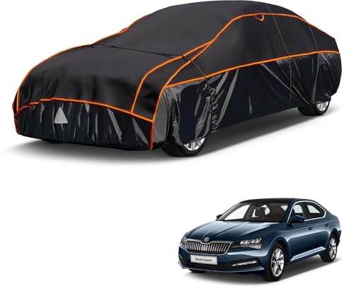 kayme Hagelschutzplane Auto Autoabdeckung Wasserdicht Atmungsaktiv，Hagelschutz Vollgarage Passend für Skoda Superb（2001-2023, Hagelschutzgarage Abdeckplane für Hagel Sonne Regen Schutz, Schwarz