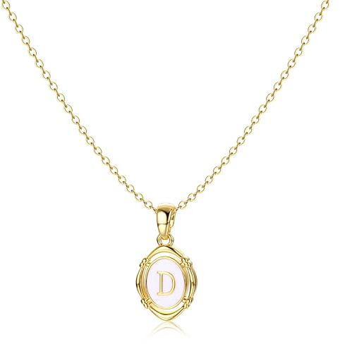 BodyBonita Kette mit Buchstabe - Oval Halskette Damen Gold, 14K Vergoldet Initialen Halskette Goldkette Kette Mit Namen, Exquisit Anhänger A-Z Namenskette Personalisierte für Damen Mädchen