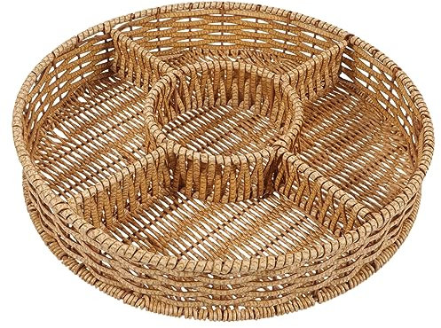 MAGICLULU Bandeja Tejida De Ratán Imitación Cesta De Almacenamiento Diseño Rústico