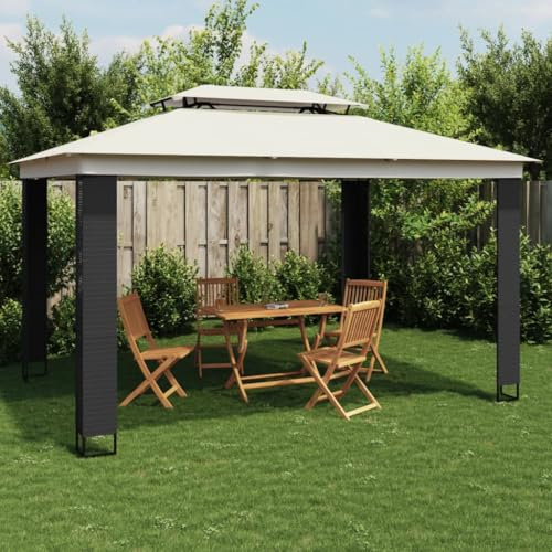 Gecheer Gazebo con Tetto Doppio Crema 3,94x2,96 m in Acciaio, Pergola da Giardino per Barbecue con Tendone per Feste, P368446