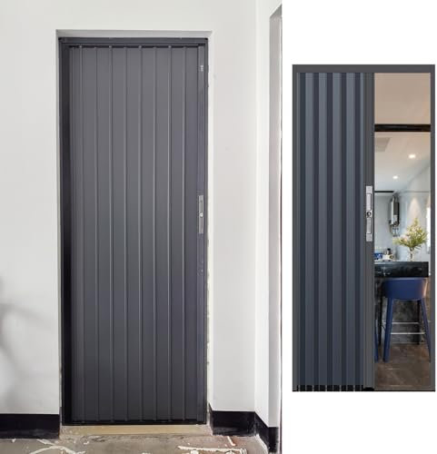 Falttür Falttüren Innentüren Anpassbare Falttür aus Aluminium/ Falttüren mit Schlossschlüssel, Graue Trennwand-Innentüren mit Mehreren Falttüren, Türöffnung für Küche Und Bad Temporäre Schiebetür(90x2