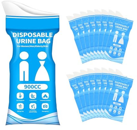 MUXSAM 16PCS Disposable Urine Bags Unisex,900CC Blue Emergency Camping Pee Bags,Portable Urinal Toilet Bags,Travel Wee Bag for Men,Women,Pregnant,Patient,Kids,Car,Camping,Hiking
