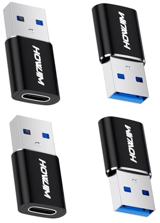 HOWJIM Adaptateur USB vers USB-C 4 Pack,5 Gbps USB-C Femelle vers USB Mâle | Charge Rapide,Adaptateur USB A vers USB C OTG pour Phone 15 16 17 Pro Max Pad Pro G-alaxy Smartphone Laptop Tablet Noir