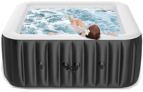 Mosener Vasca idromassaggio gonfiabile per 2-4 persone, 144,8 x 144,8 x 63,5 cm, vasca idromassaggio portatile quadrata portatile all'aperto con 120 getti di bolle e pompa di riscaldamento, filtro