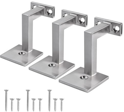 Patioer Handrail Bracket, 3 Heavy Duty Staircase Hand Rail Brackets for Indoor or Outdoor Stairs Support, Satin Nickel (3 Pack)