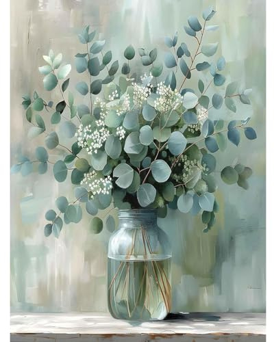 Paint by Numbers for Adults Flowers, Painting by Numbers for Adults 12x16in | Eucalyptus Flowers Adult Paint by Numbers Kit on Canvas, DIY Acrylic Painting Kit for Home Decor and Gifts