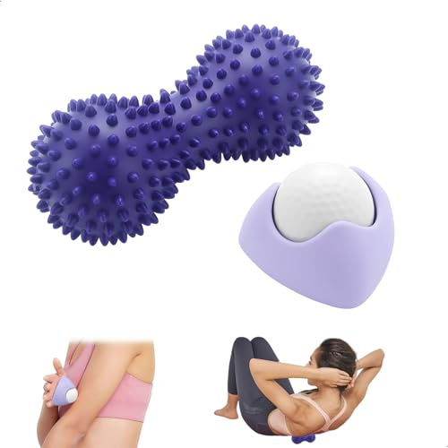 Faszienball Klein, Faszien Ball Set, Massage Ball mit Noppen Stachelball, Igelbälle Massagebälle für Rücken Beine Füße Hände Stressabbau oder zur Massage, Tragbarer, 2 Stück, Lila