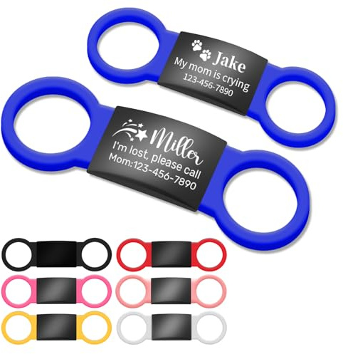 Leise Hundemarke mit Gravur, Personalisiertes Namensschild für Hunde/Katzen, Rutschfester Silikonring & Edelstahl in 7 Farben, Größe S/M/L